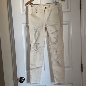 American Eagle Outfitters Cream Ripped Jeggings 8